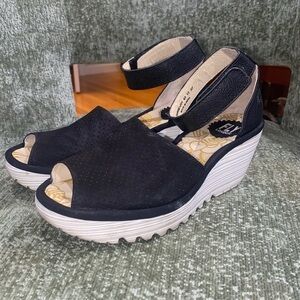 Fly London Leather Wedge Sandals Leather Size 37